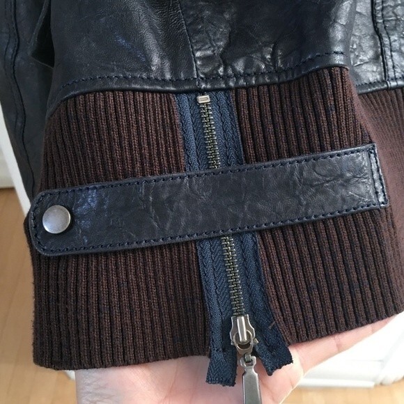 Punto Navy Leather Bomber Motto Jacket US 4 - Picture 11 of 16